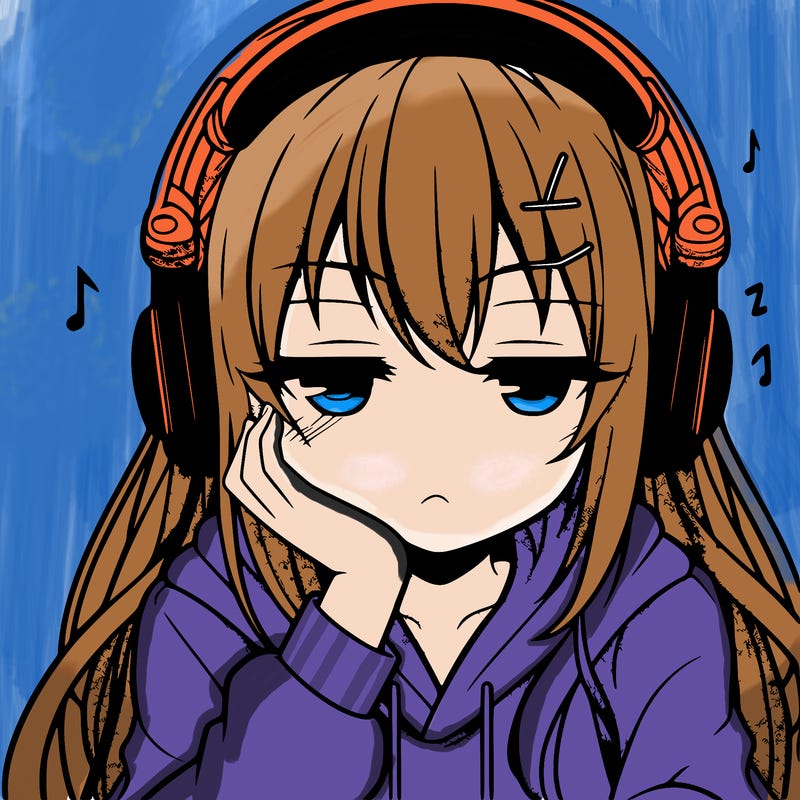 tired anime girl with head phones