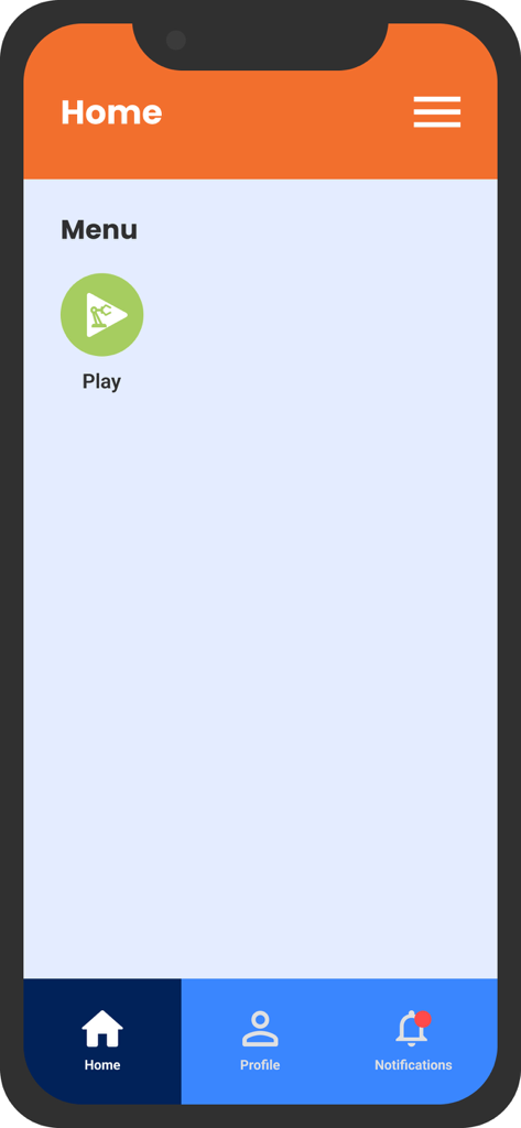 Avishkaar - Avishkaar app home screen with a robotics play button and bottom navigation menu for profile and notifications
