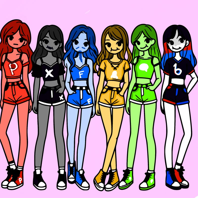 a group of girls wearing crop tops and shorts