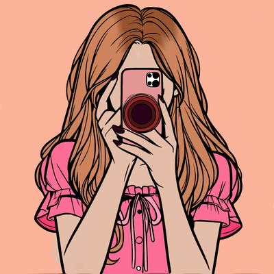 a realistic girl holding her phone taking pictures