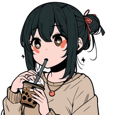 manga character drinking boba
