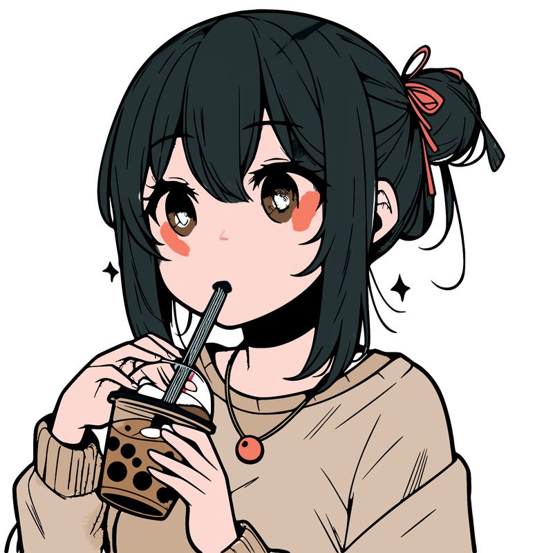 manga character drinking boba