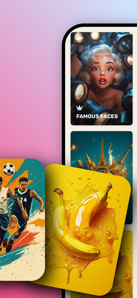 Hands Up! Charades Headbands - A preview of diverse charades categories in the Hands Up app including famous faces and sports