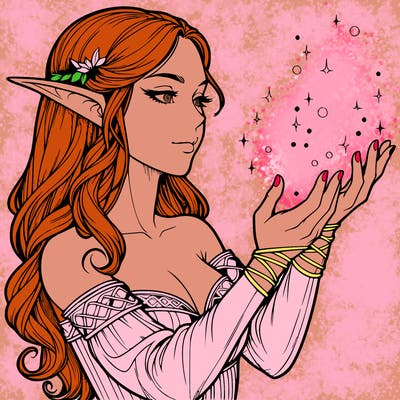 realistic elf girl doing magic