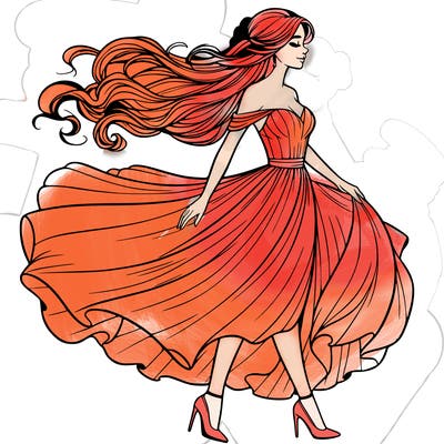 realistic woman in a dress flowing in the wind