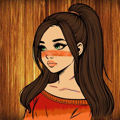 realistic girl with a high ponytail