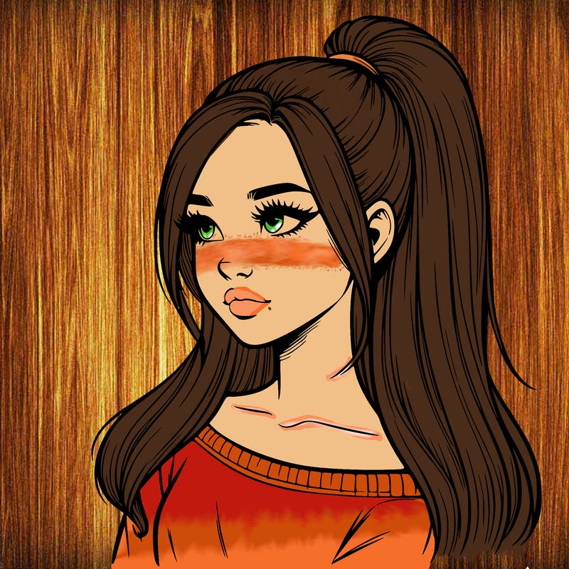 realistic girl with a high ponytail