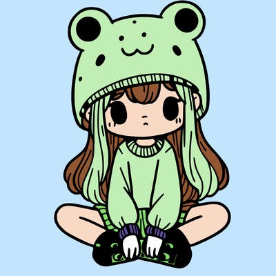 a girl wearing a frog hat and some frog socks