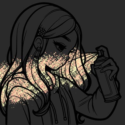 a realistic girl spray painting