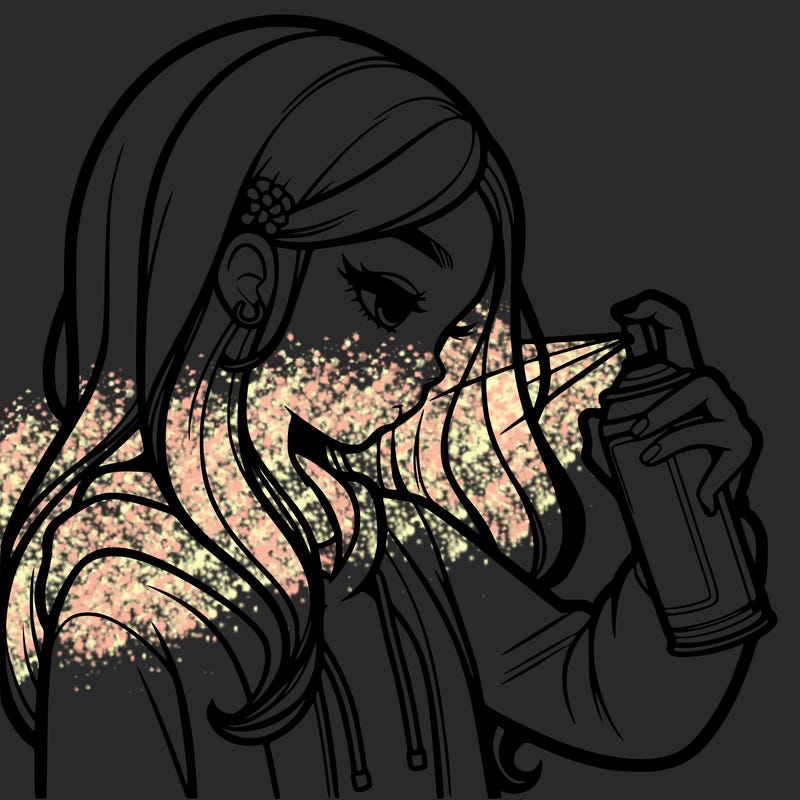 a realistic girl spray painting