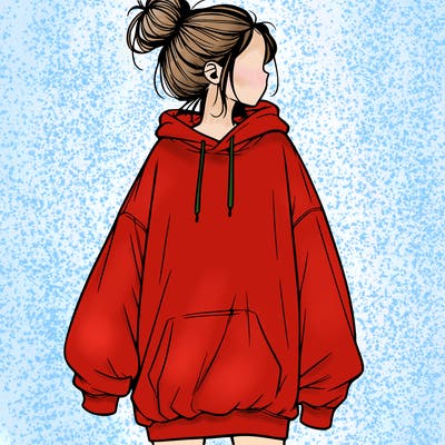realistic girl with a oversized sweatshirt on and a bun