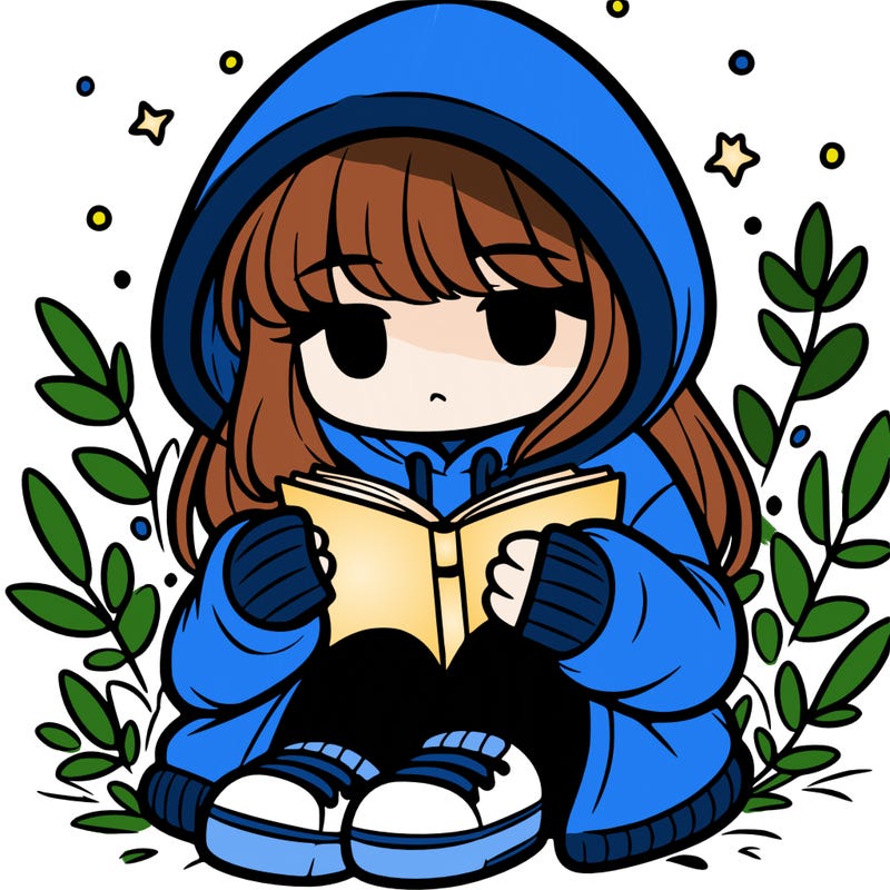 girl in oversized hoodie reading a book
