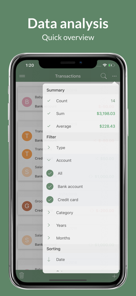 SayMoney - Budget & Expenses - SayMoney budget app displaying a financial summary with transaction count and sum