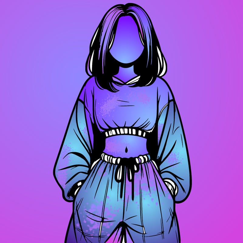 realistic girl faceless with baggy pants and a crop top