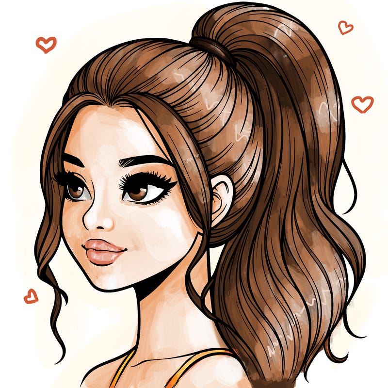 realistic girl with a high ponytail