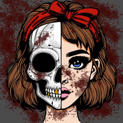 realistic girl with half skull mask