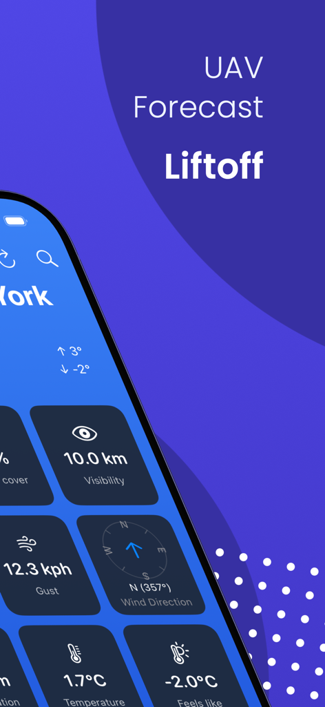 Drone forecast app showing real time wind speed visibility and temperature for UAV pilots