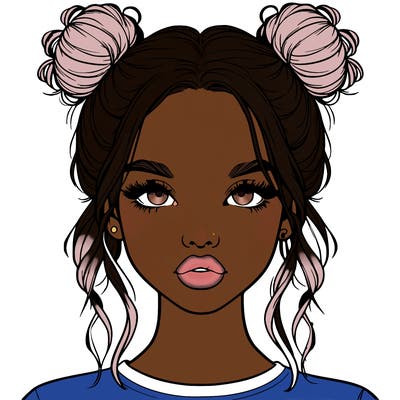 realistic girl with two buns in hair and lips