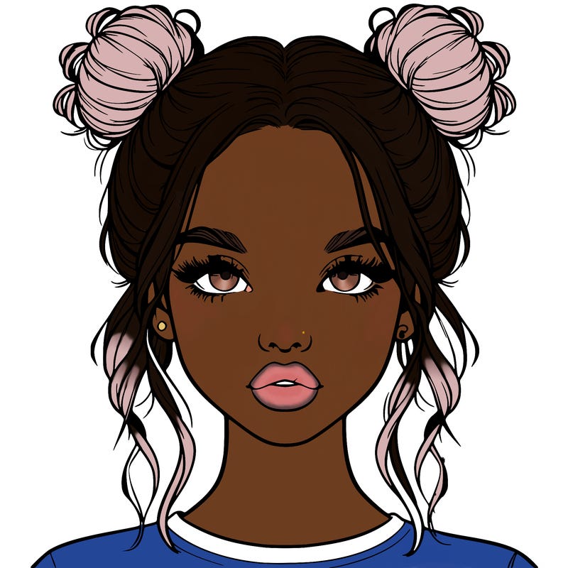 realistic girl with two buns in hair and lips