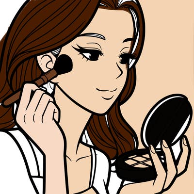 little girl putting on makeup