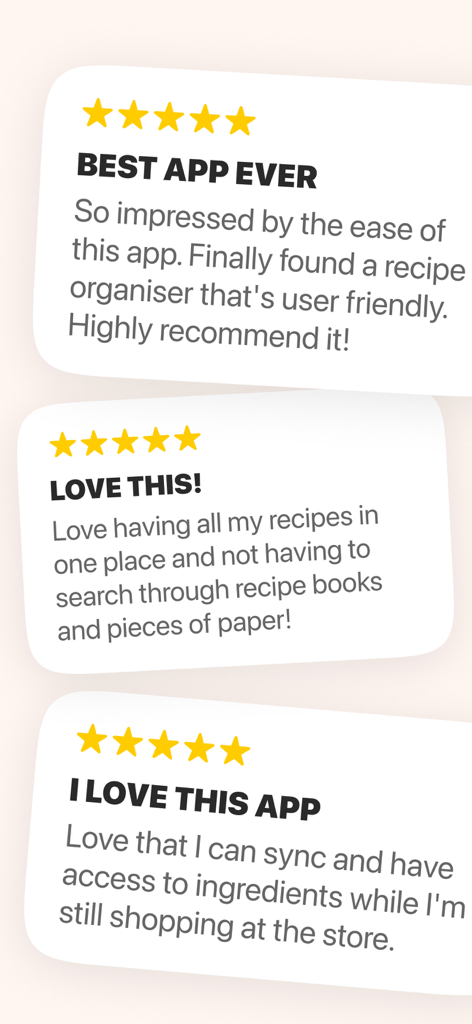 Recipe Keeper Box - OrganizEat - Positive five star user reviews for the OrganizEat recipe keeper app