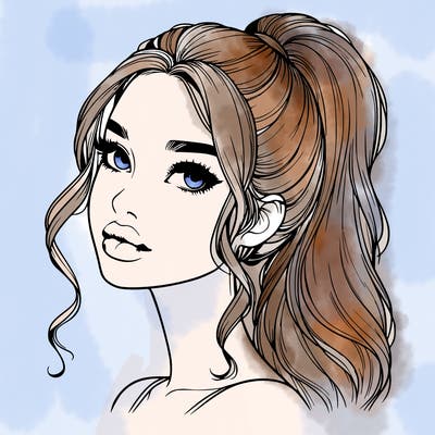 realistic girl with a ponytail on her hair and lips