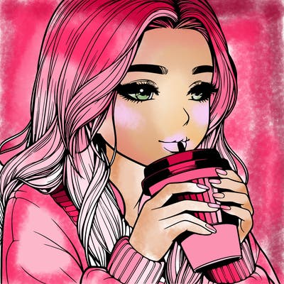 realistic girl drinking coffee