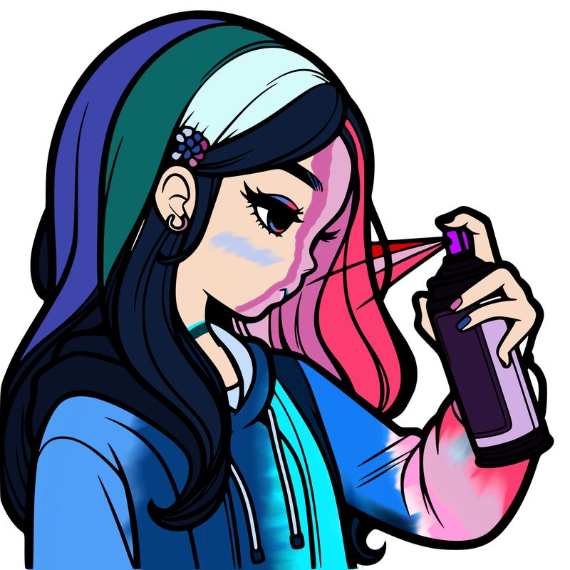 a realistic girl spray painting