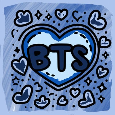 the letters “bts” inside a heart surrounded by hearts