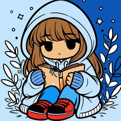 girl in oversized hoodie reading a book