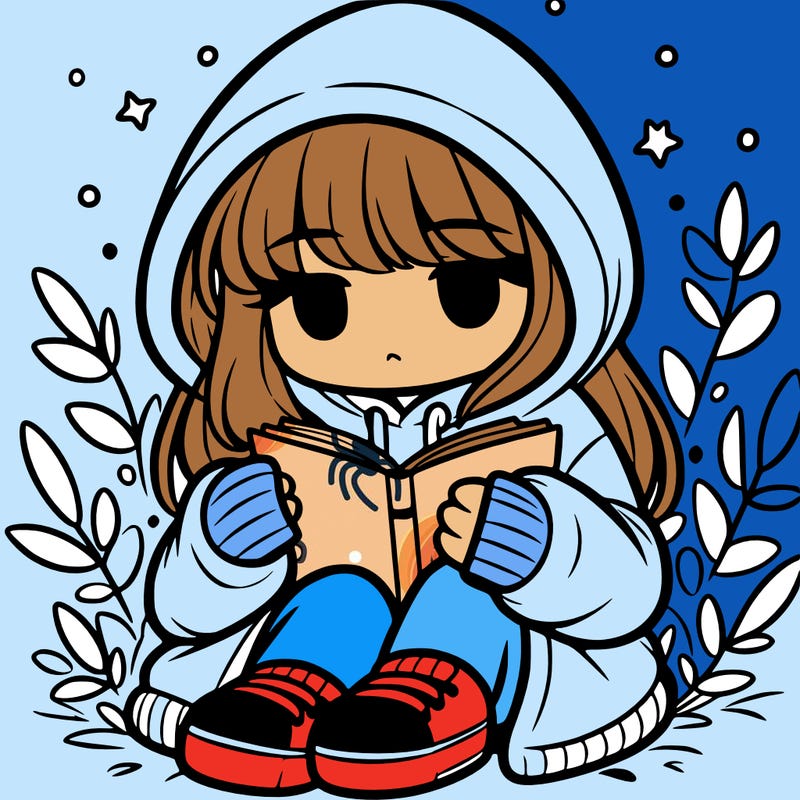 girl in oversized hoodie reading a book