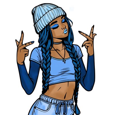 realistic teenage girl with braids and a beanie and crop top doing 🫶🏼