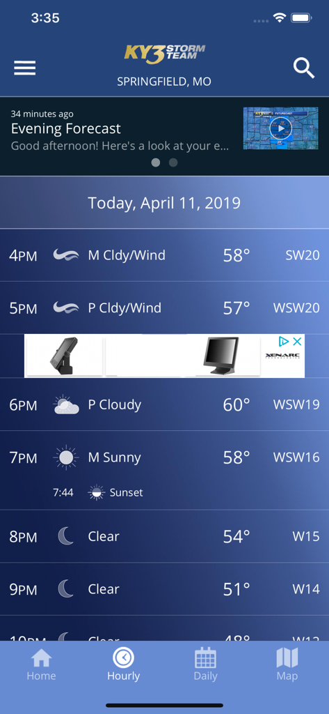 Hourly weather forecast for Springfield Missouri on the KY3 Weather app
