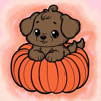 cute little puppy in a pumpkin