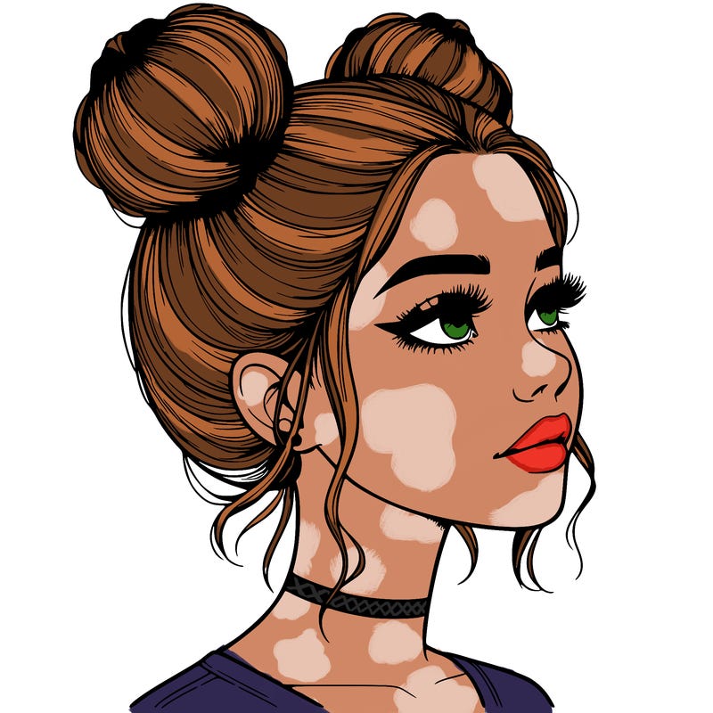 realistic girl with buns on the top of her head