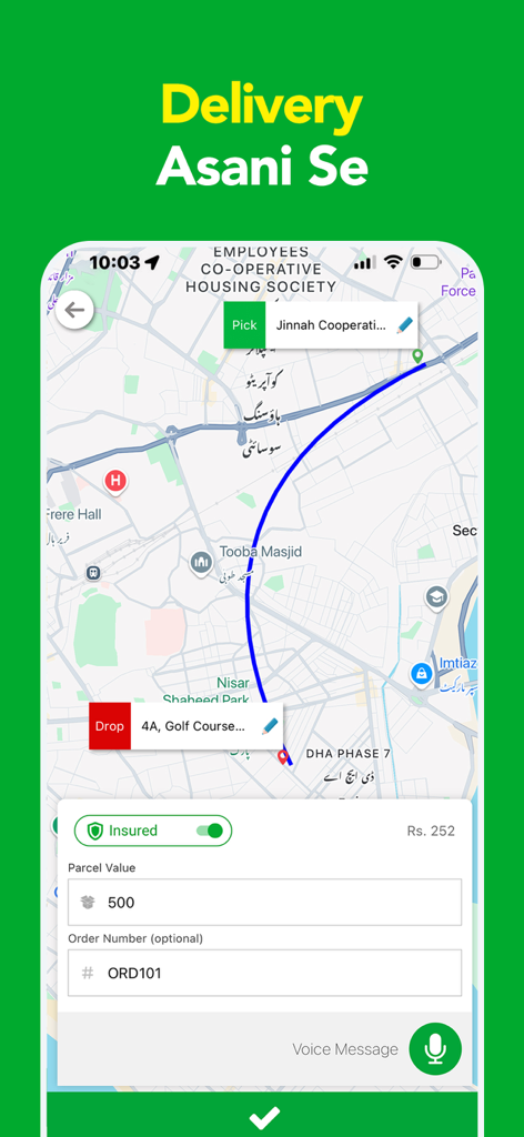 Bykea: Rides & Delivery App - Bykea app interface showing a parcel delivery route on a map