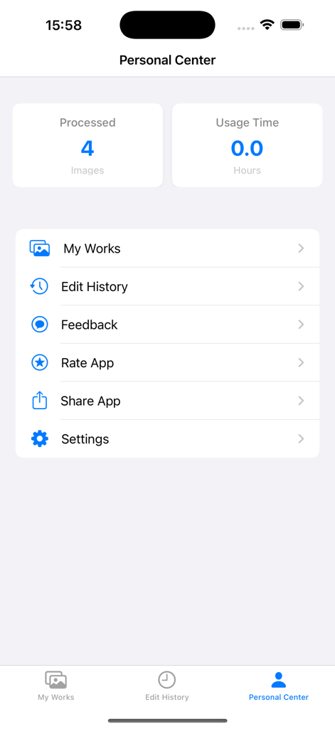 User profile and settings screen in the Reticpic photo editing app