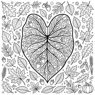 Discover the serene beauty of autumn with this stunning elephant ear leaf coloring page, designed to capture the essence of the season. Its intricate patterns and rich fall motifs offer a delightful and immersive coloring experience for all ages.