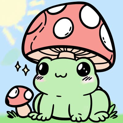 a cute frog with a mushroom hat