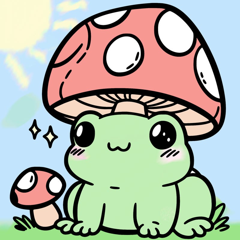 a cute frog with a mushroom hat