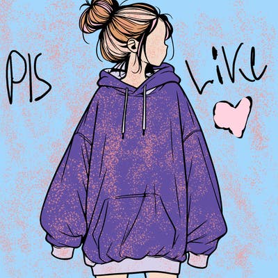 realistic girl with a oversized sweatshirt on and a bun