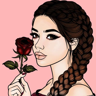 realistic woman with braids holding a single rose