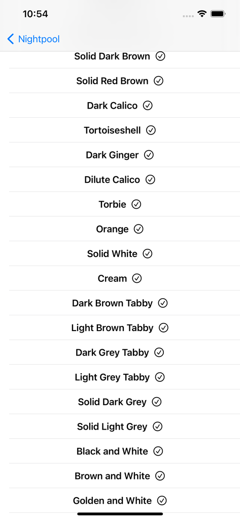 Clan Cat Generator - Um menu mostrando vários padrões e cores de pelagem de gato para criação de personagem.