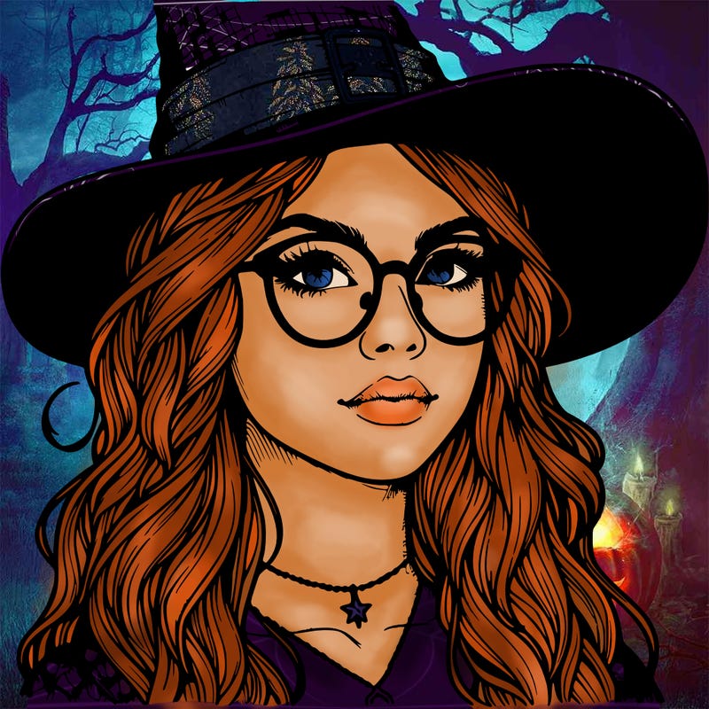 a witch with glasses realistic