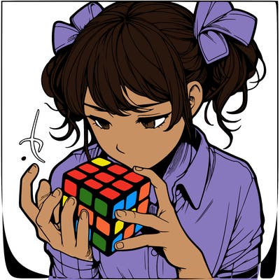 a realistic girl solving a rubix cube