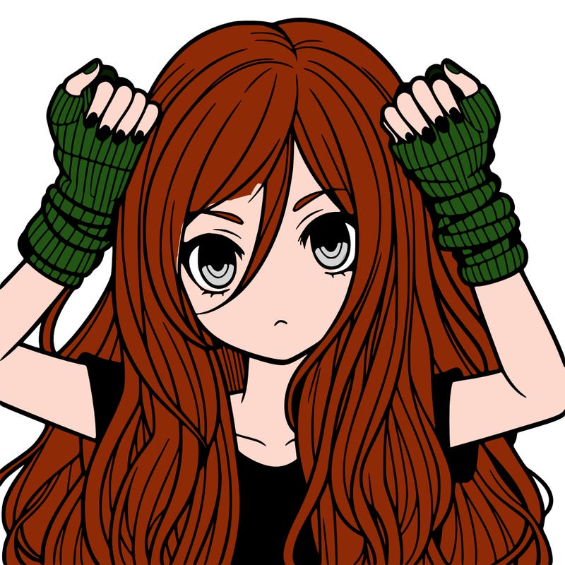 long haired girl with fingerless gloves