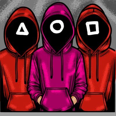 3 faceless people in  hoodies