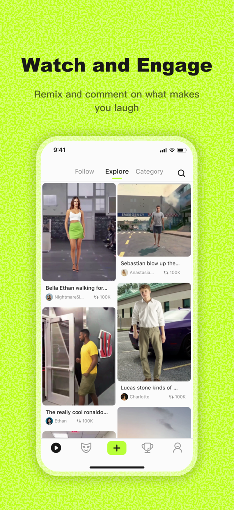 Viggle AI: Meme Maker - Interface do aplicativo Viggle AI mostrando o feed de exploração onde os usuários podem assistir e interagir com memes e vídeos de IA criados pela comunidade.