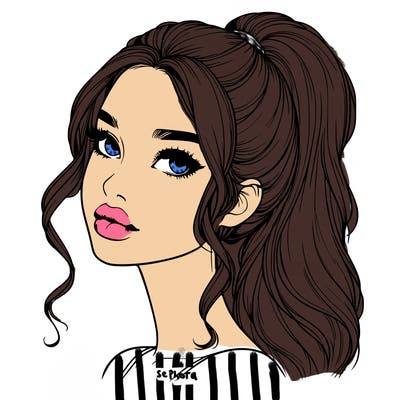 realistic girl with a ponytail on her hair and lips