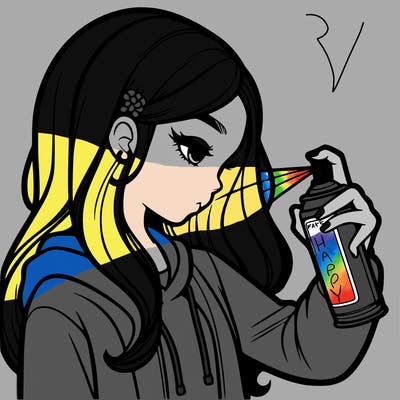 a realistic girl spray painting